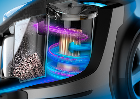 PowerCyclone-technologie&nbsp;maakt langer de hoogste zuigkracht mogelijk