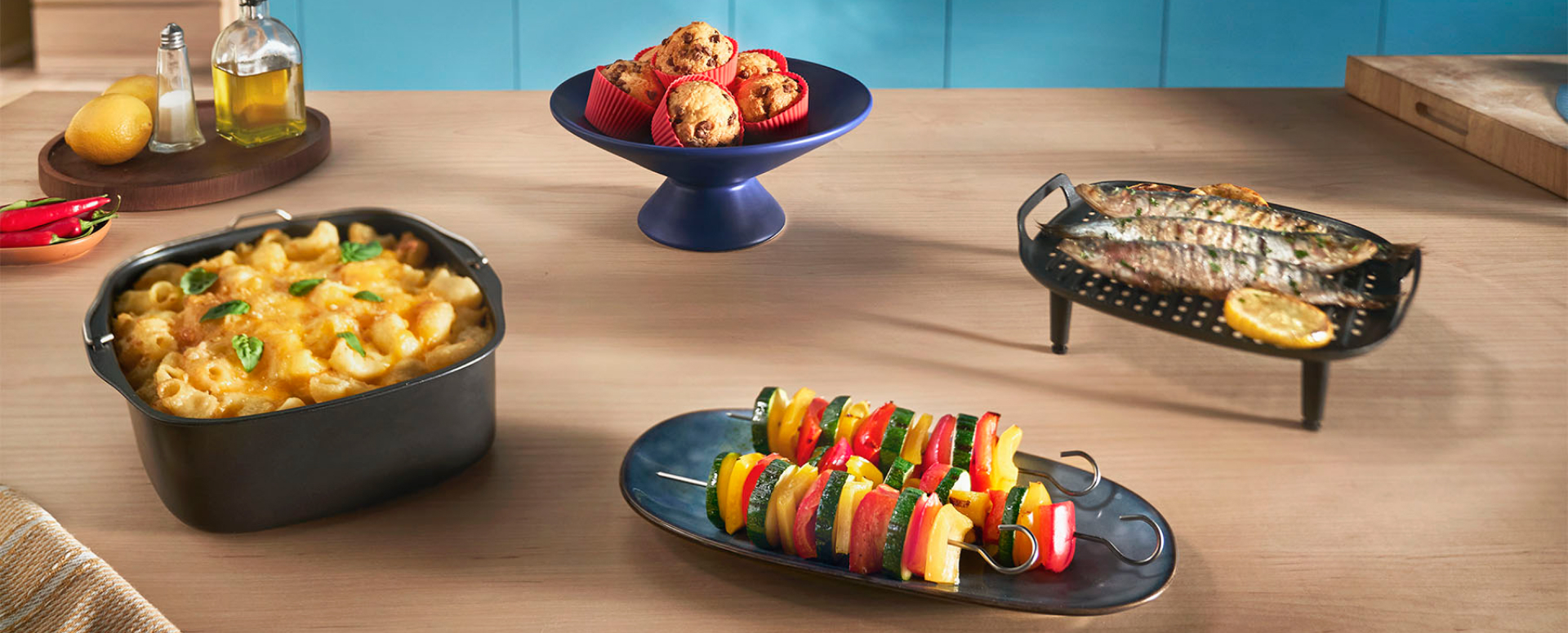 een scala aan gerechten kan met onze accessoires met hete lucht worden gefrituurd