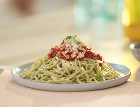 Spaghettis aux &eacute;pinards