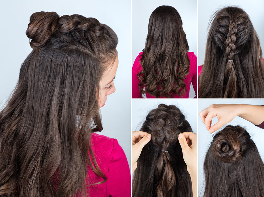 Une coupe de f&ecirc;te pour les cheveux longs : une demi-queue tress&eacute;e